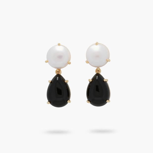 Amare Wear Freshwater Pearl and Black Onyx Statement Earring