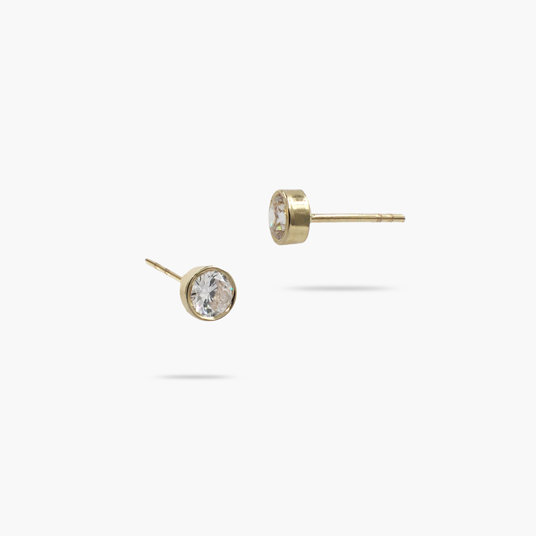 14k Solid Gold CZ Solitaire Stud Earrings
