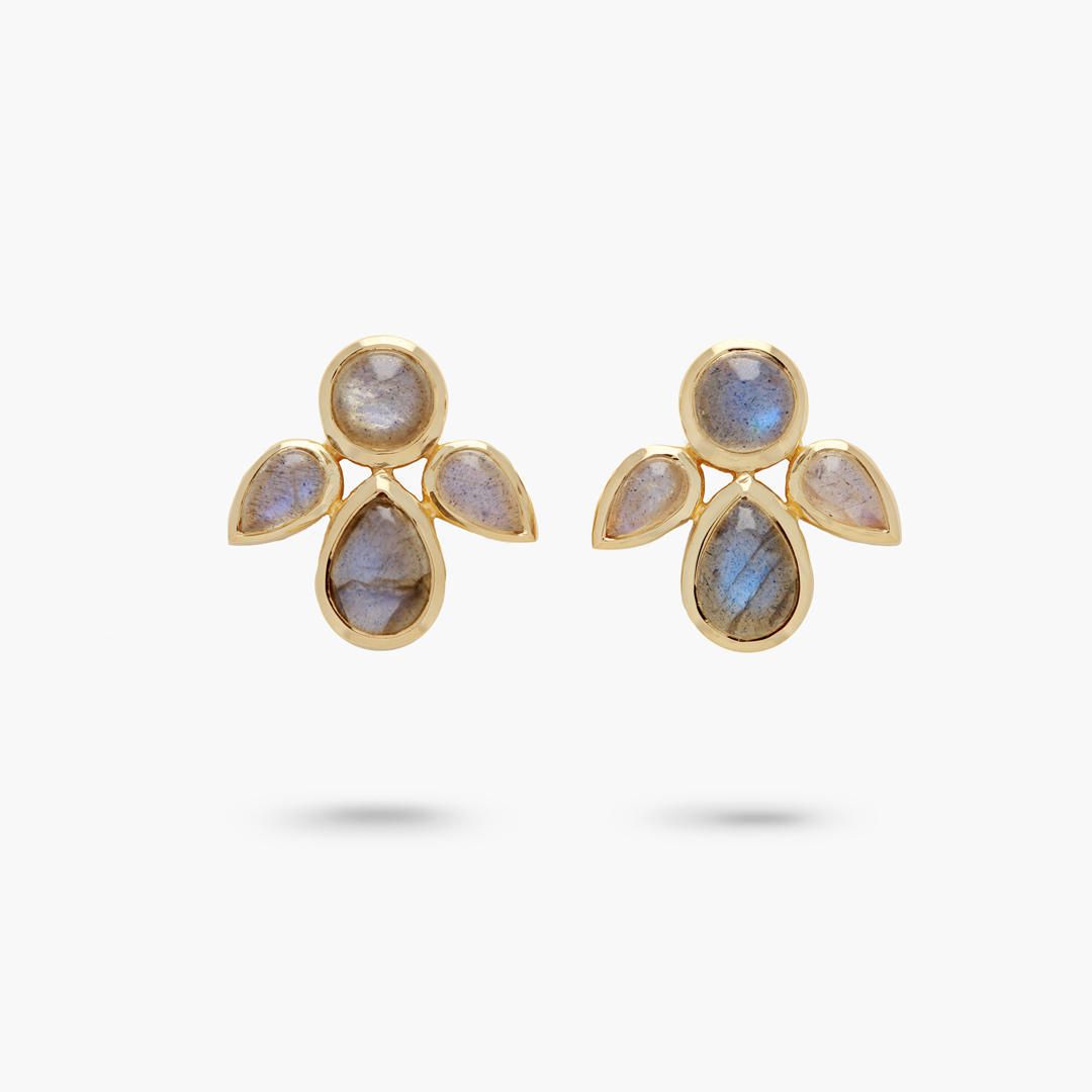 Mini Labradorite Leaf Studs
