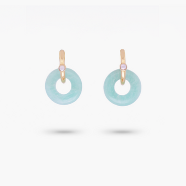 Amare Wear Oriental Inspired Freshwater Pearl Hoops and Amazonite Earrings