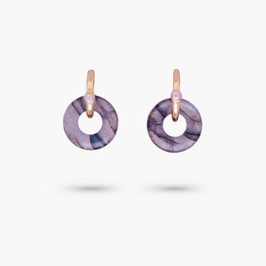 Amare Wear Oriental Inspired Freshwater Pearl Hoops and Labradorite Earrings