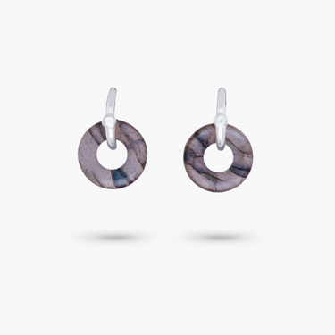 Amare Wear Oriental Inspired Freshwater Pearl Hoops and Labradorite Earrings Silver