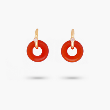 Amare Wear Oriental Inspired Freshwater Pearl Hoops and Red Onyx Earrings