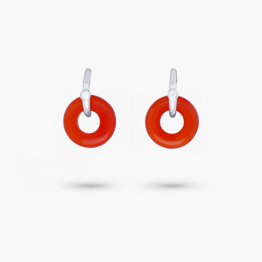 Amare Wear Oriental Inspired Freshwater Pearl Hoops and Red Onyx Earrings Silver