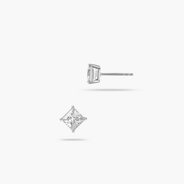 Silver Cubic Zirconia Square Solitaire Stud Earrings