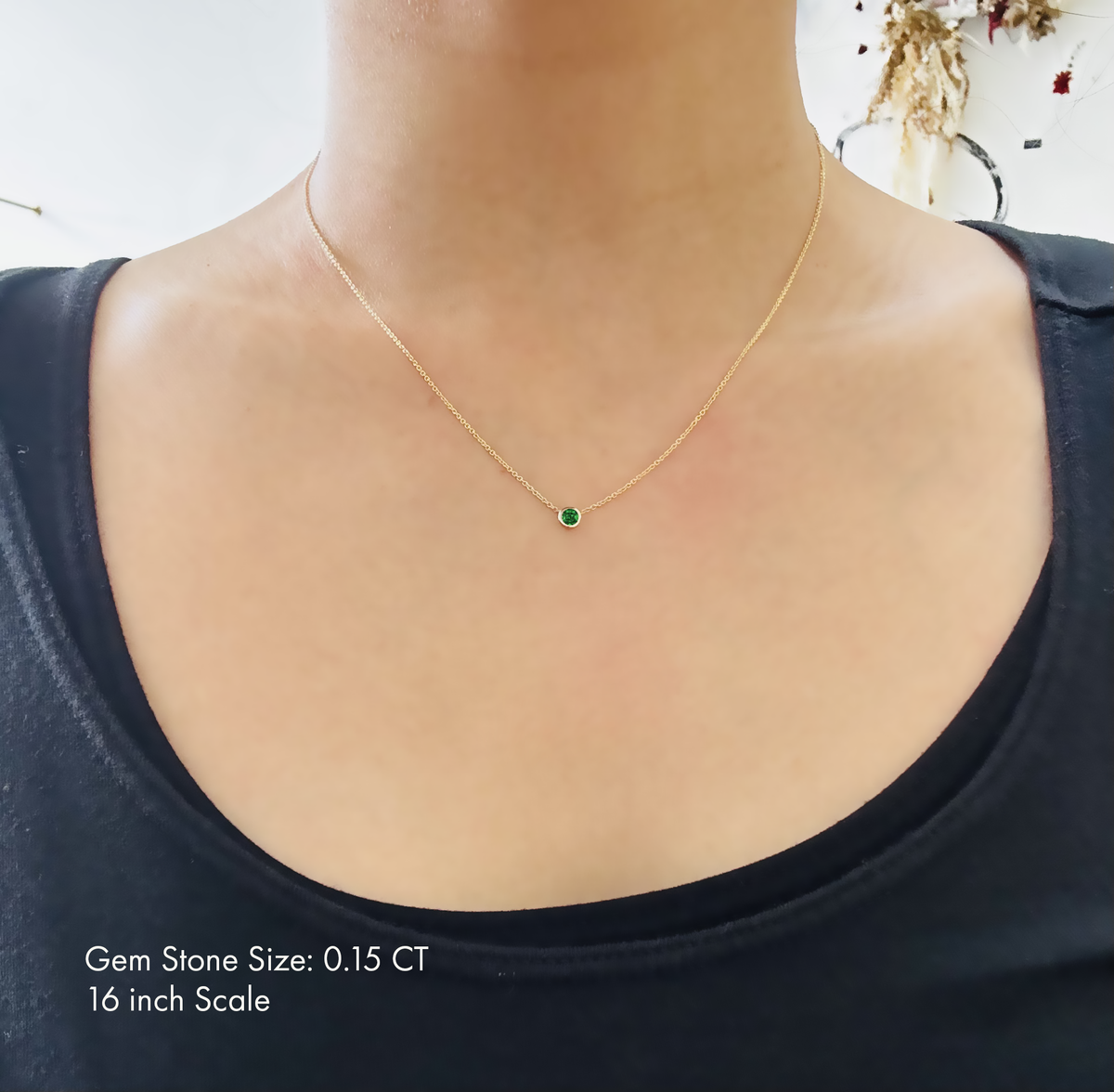 Birthday Necklace May - Emerald 14k gold necklace