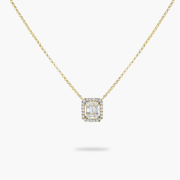 Amare Wear 14K Solid Gold Baguette Diamond Necklace Designed in San Francisco