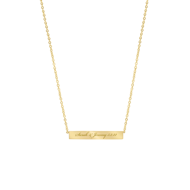 Personalize 14K Solid Gold Bar Necklace