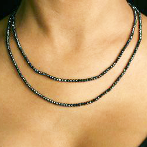 Black Diamond Necklace 32 Inches with 14K Gold Lobster Clasp