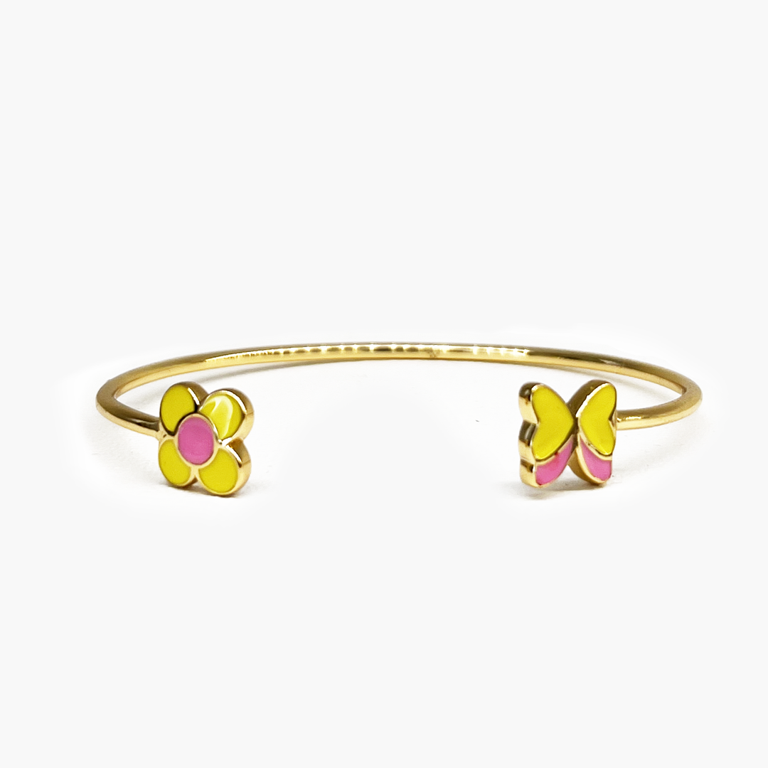 Butterfly Flower Pink and Yellow Enamel Cuff